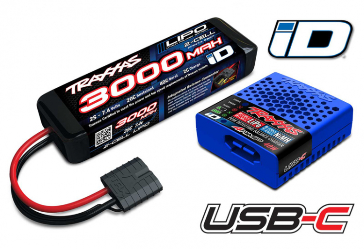 Traxxas Charger USB-C and 2S 7.4v 3000mAh LiPo Battery Combo